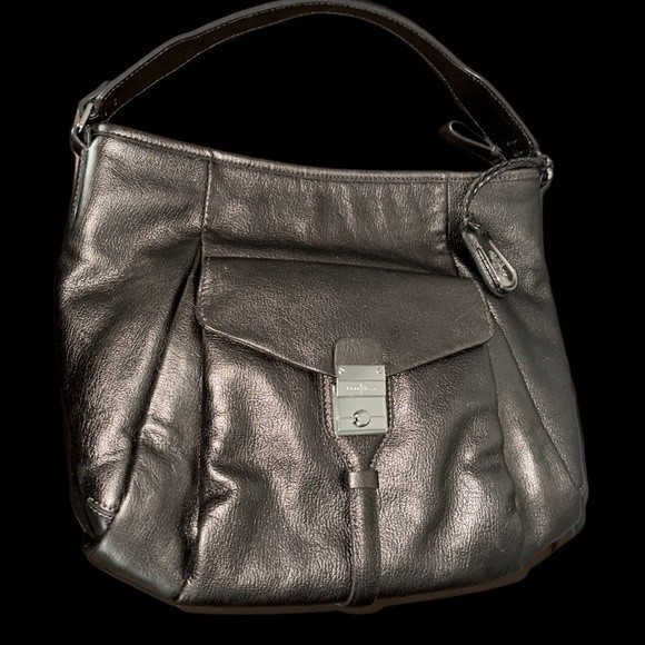 COLE HAAN  silver gray leather shoulder bag purse - Picture 2 of 12